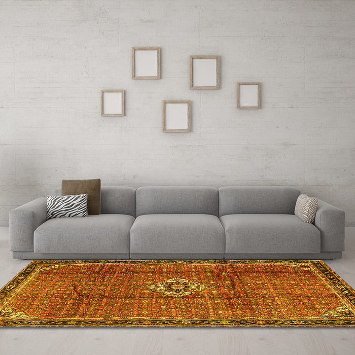 Machine Washable Persian Yellow Traditional Rug in a Living Room, wshtr2585yw