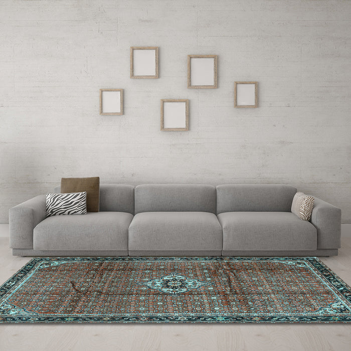 Machine Washable Persian Light Blue Traditional Rug in a Living Room, wshtr2585lblu
