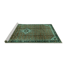 Sideview of Machine Washable Persian Turquoise Traditional Area Rugs, wshtr2585turq