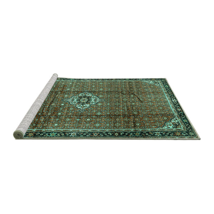 Sideview of Machine Washable Persian Turquoise Traditional Area Rugs, wshtr2585turq