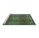 Sideview of Machine Washable Persian Turquoise Traditional Area Rugs, wshtr2585turq