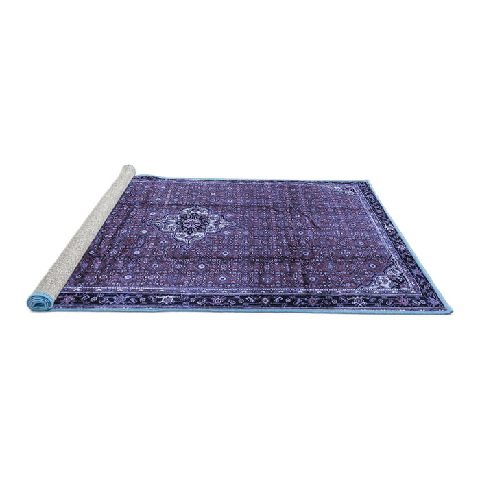 Sideview of Machine Washable Persian Blue Traditional Rug, wshtr2585blu
