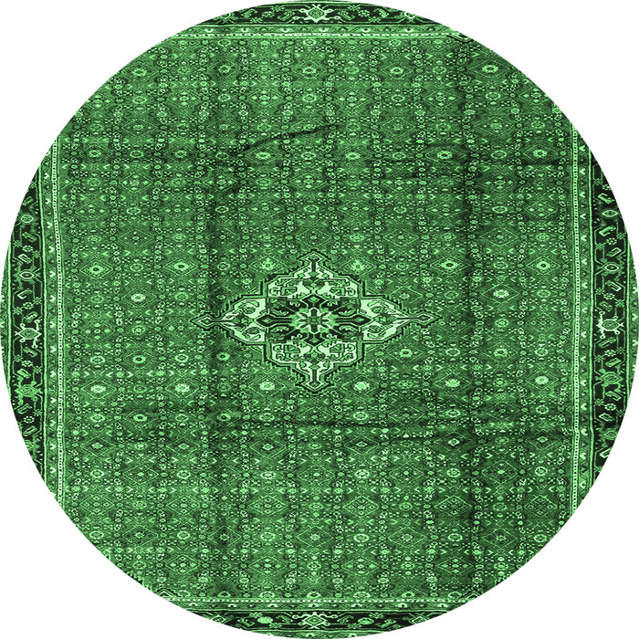 Round Machine Washable Persian Emerald Green Traditional Area Rugs, wshtr2585emgrn