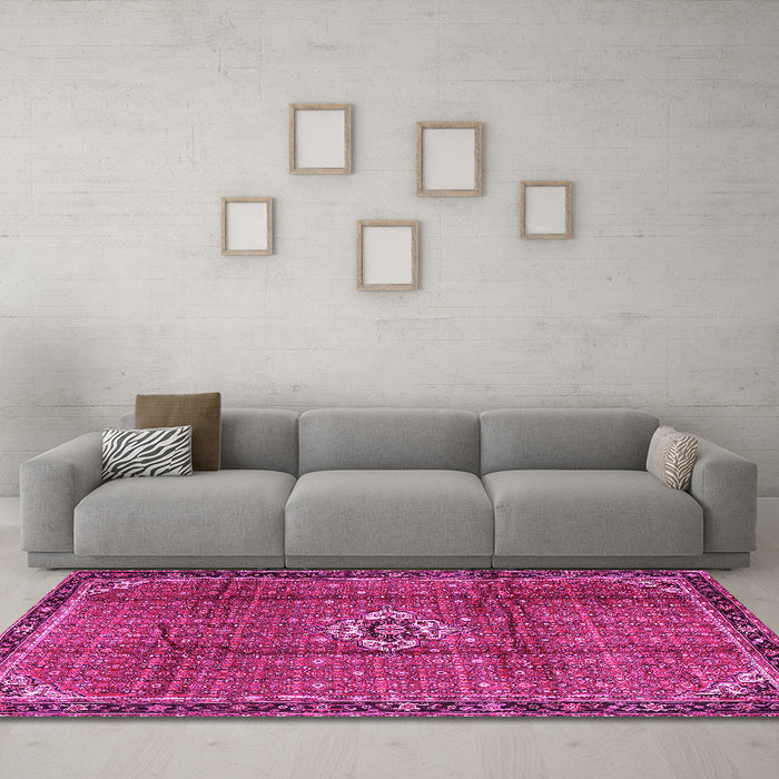 Machine Washable Persian Pink Traditional Rug in a Living Room, wshtr2585pnk