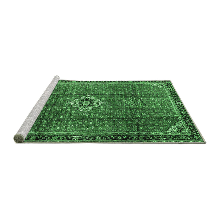 Sideview of Machine Washable Persian Emerald Green Traditional Area Rugs, wshtr2585emgrn
