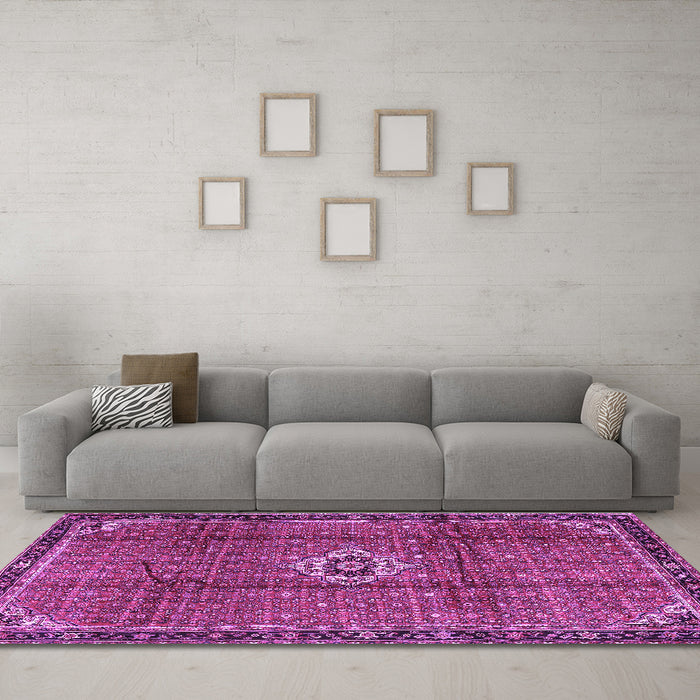 Machine Washable Persian Purple Traditional Area Rugs in a Living Room, wshtr2585pur