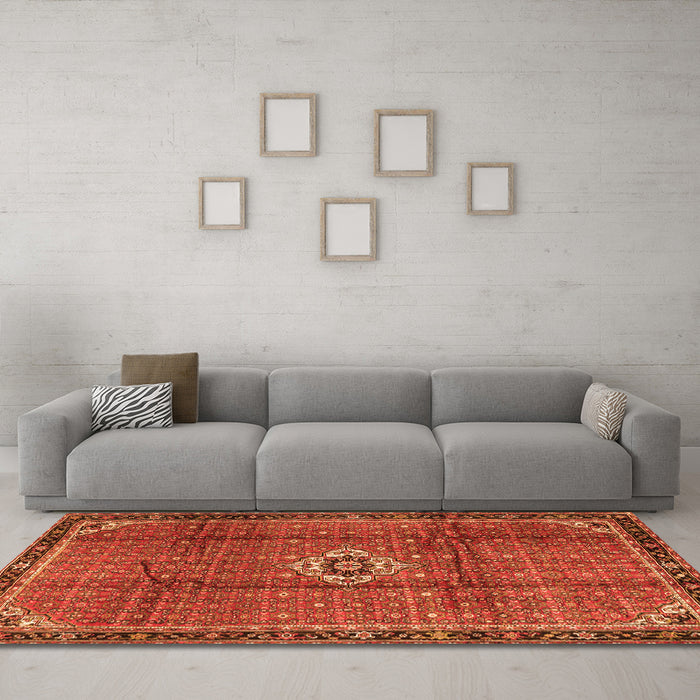 Machine Washable Persian Orange Traditional Area Rugs in a Living Room, wshtr2585org