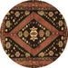 Round Machine Washable Persian Brown Traditional Rug, wshtr2586brn