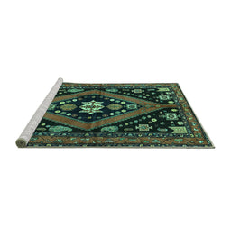 Sideview of Machine Washable Persian Turquoise Traditional Area Rugs, wshtr2586turq