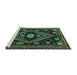 Sideview of Machine Washable Persian Turquoise Traditional Area Rugs, wshtr2586turq