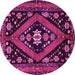 Round Machine Washable Persian Pink Traditional Rug, wshtr2586pnk