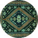 Round Machine Washable Persian Turquoise Traditional Area Rugs, wshtr2586turq