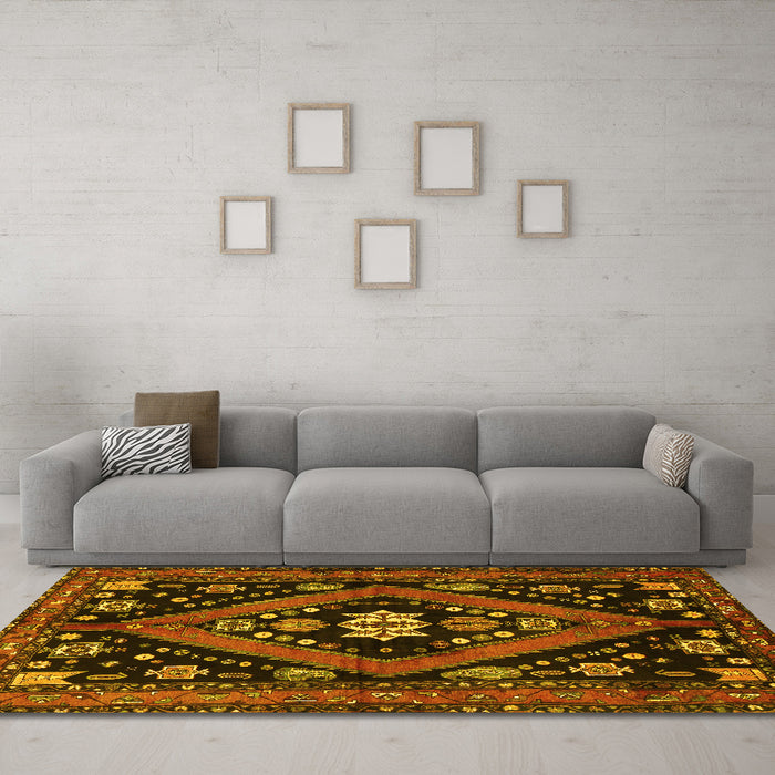 Machine Washable Persian Yellow Traditional Rug in a Living Room, wshtr2586yw