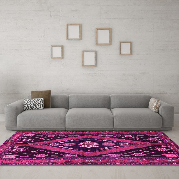 Machine Washable Persian Pink Traditional Rug in a Living Room, wshtr2586pnk
