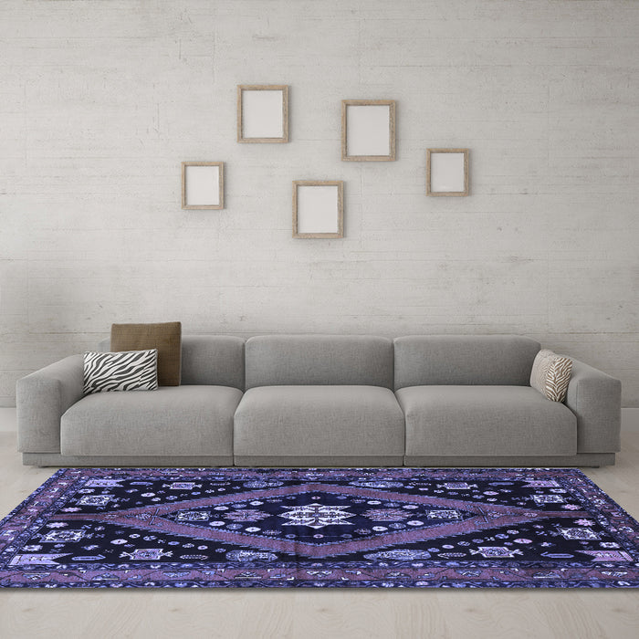 Machine Washable Persian Blue Traditional Rug in a Living Room, wshtr2586blu