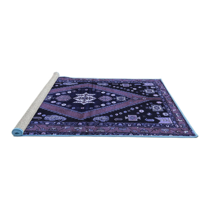 Sideview of Machine Washable Persian Blue Traditional Rug, wshtr2586blu