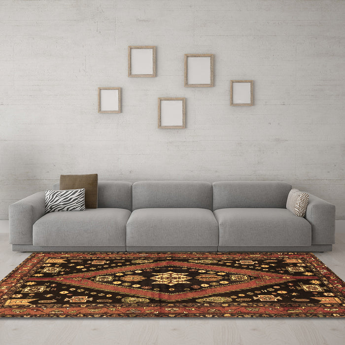 Machine Washable Persian Brown Traditional Rug in a Living Room,, wshtr2586brn