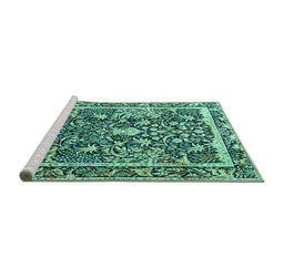 Sideview of Machine Washable Animal Turquoise Traditional Area Rugs, wshtr2587turq