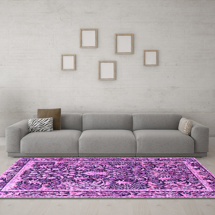 Machine Washable Animal Purple Traditional Area Rugs in a Living Room, wshtr2587pur