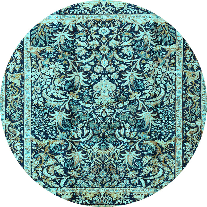 Round Machine Washable Animal Light Blue Traditional Rug, wshtr2587lblu