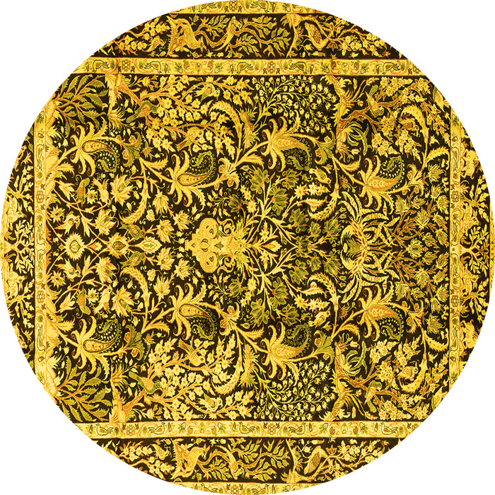 Round Machine Washable Animal Yellow Traditional Rug, wshtr2587yw