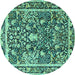 Round Animal Turquoise Traditional Rug, tr2587turq