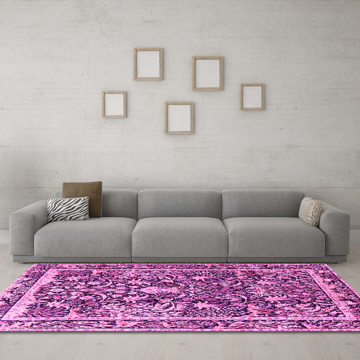 Machine Washable Animal Pink Traditional Rug in a Living Room, wshtr2587pnk