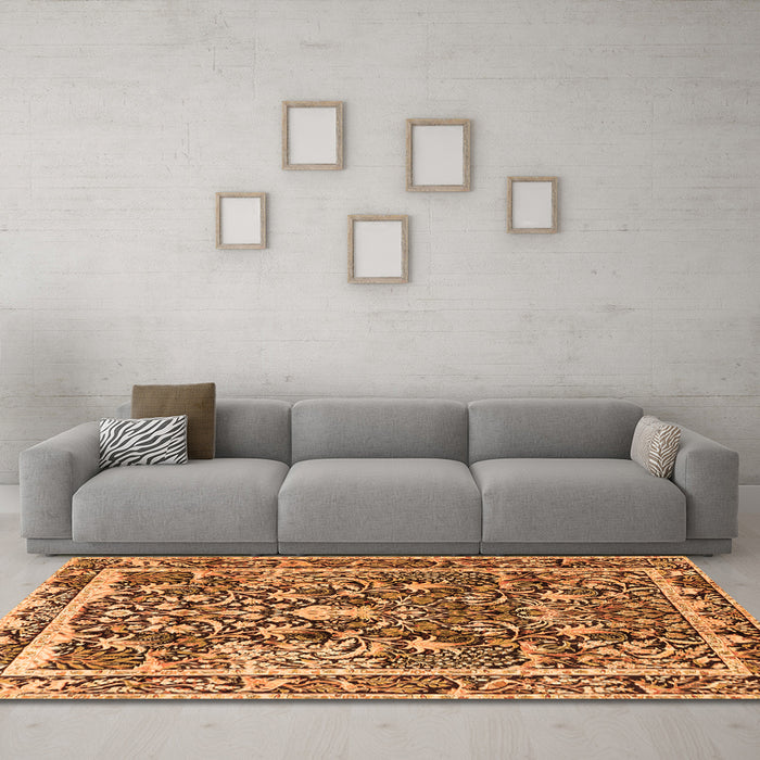 Machine Washable Animal Orange Traditional Area Rugs in a Living Room, wshtr2587org