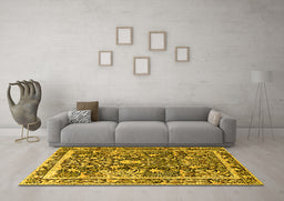 Machine Washable Animal Yellow Traditional Rug in a Living Room, wshtr2587yw