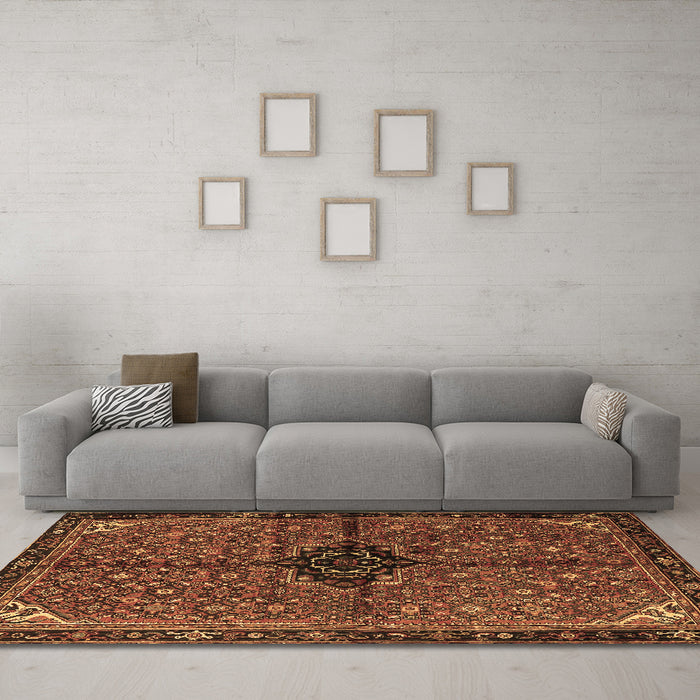 Machine Washable Persian Brown Traditional Rug in a Living Room,, wshtr2588brn