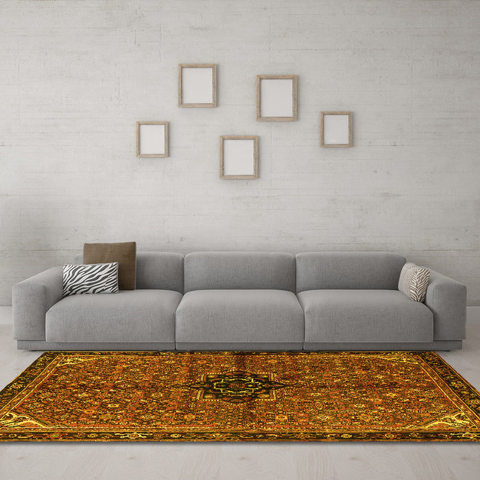 Machine Washable Persian Yellow Traditional Rug in a Living Room, wshtr2588yw