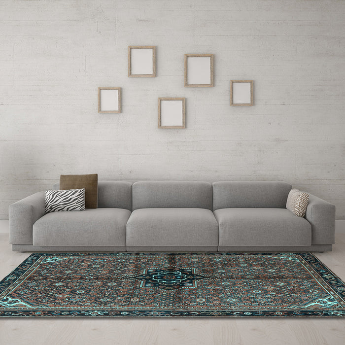 Machine Washable Persian Light Blue Traditional Rug in a Living Room, wshtr2588lblu