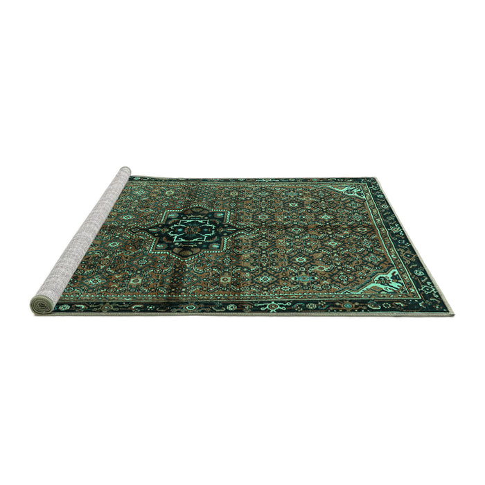 Sideview of Machine Washable Persian Turquoise Traditional Area Rugs, wshtr2588turq