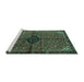 Sideview of Machine Washable Persian Turquoise Traditional Area Rugs, wshtr2588turq