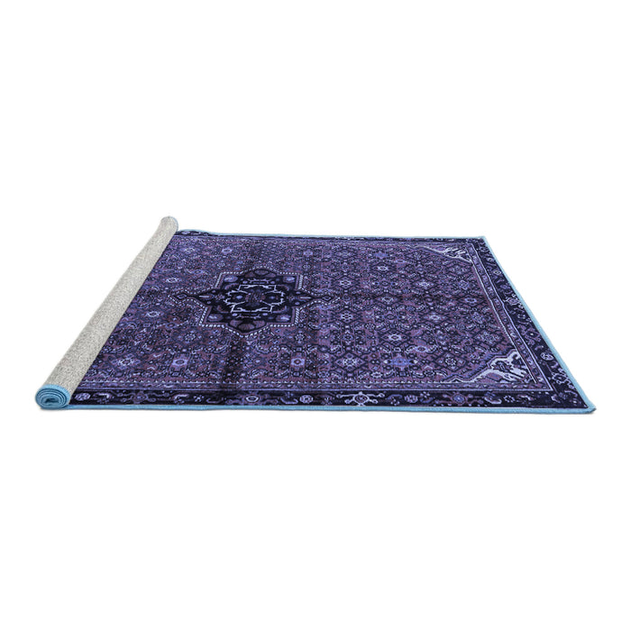 Sideview of Machine Washable Persian Blue Traditional Rug, wshtr2588blu