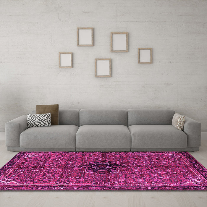 Machine Washable Persian Pink Traditional Rug in a Living Room, wshtr2588pnk