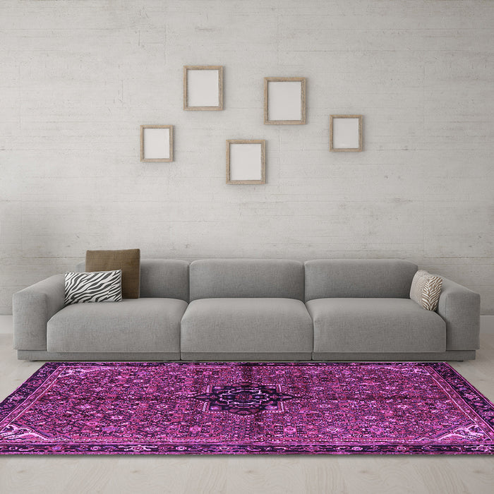 Machine Washable Persian Purple Traditional Area Rugs in a Living Room, wshtr2588pur
