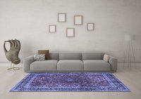 Machine Washable Persian Blue Traditional Rug, wshtr2589blu