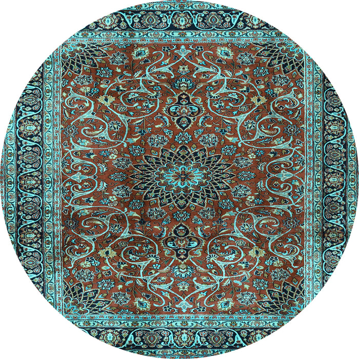Round Machine Washable Persian Light Blue Traditional Rug, wshtr2589lblu