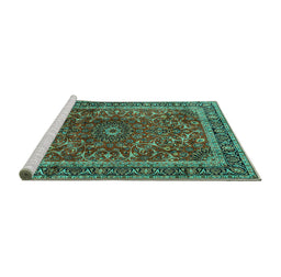 Sideview of Machine Washable Persian Turquoise Traditional Area Rugs, wshtr2589turq