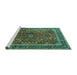 Sideview of Machine Washable Persian Turquoise Traditional Area Rugs, wshtr2589turq