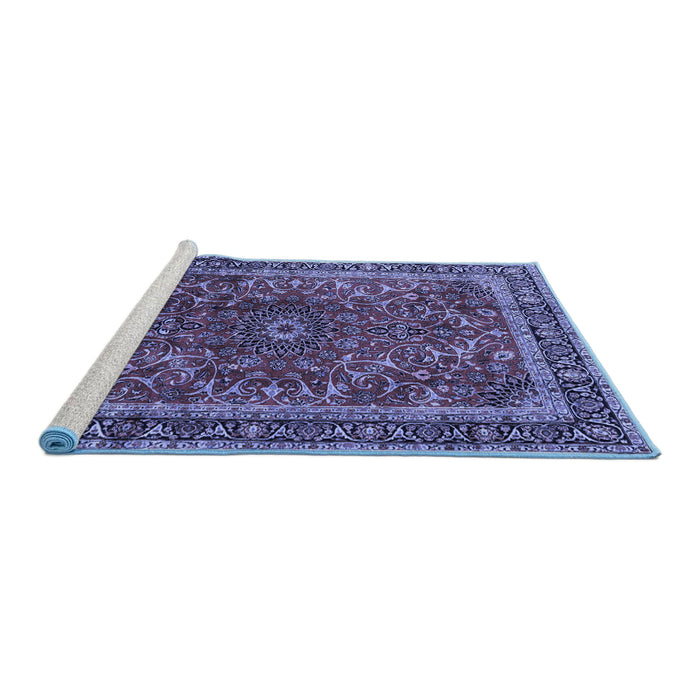Sideview of Machine Washable Persian Blue Traditional Rug, wshtr2589blu