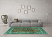 Machine Washable Persian Turquoise Traditional Area Rugs in a Living Room,, wshtr2589turq