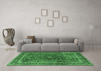 Machine Washable Persian Emerald Green Traditional Rug, wshtr2589emgrn