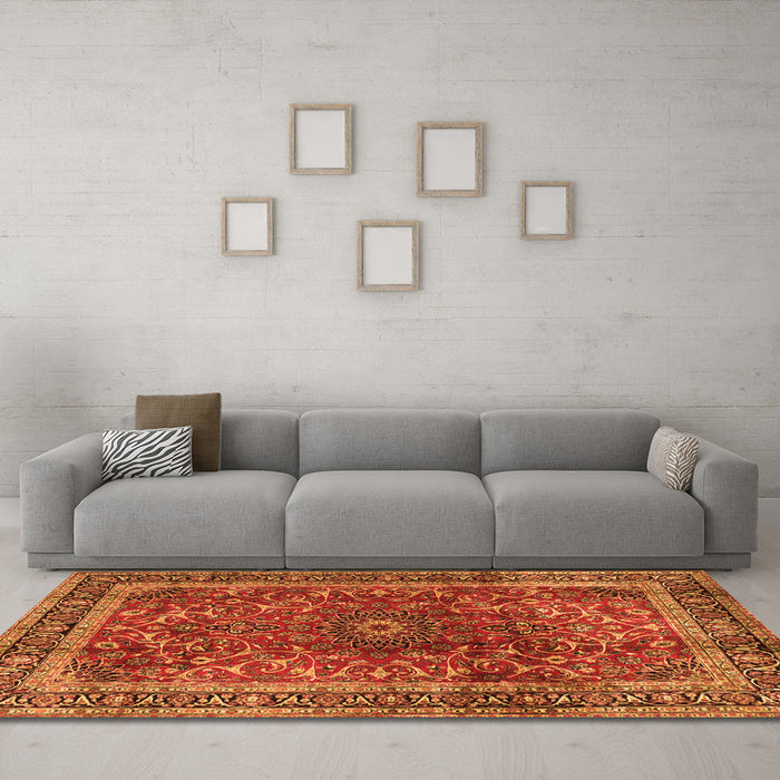 Machine Washable Persian Orange Traditional Area Rugs in a Living Room, wshtr2589org