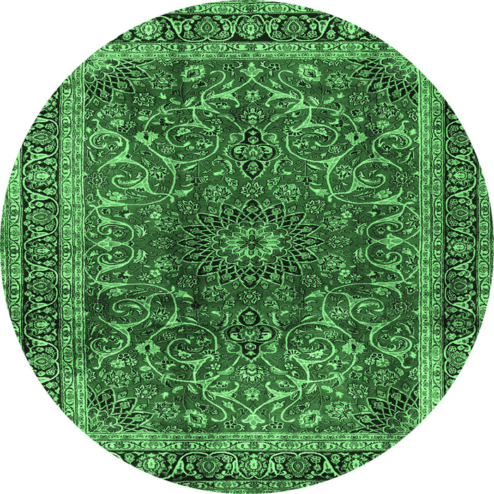 Round Machine Washable Persian Emerald Green Traditional Area Rugs, wshtr2589emgrn