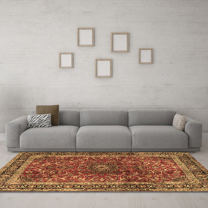 Machine Washable Persian Brown Traditional Rug in a Living Room,, wshtr2589brn