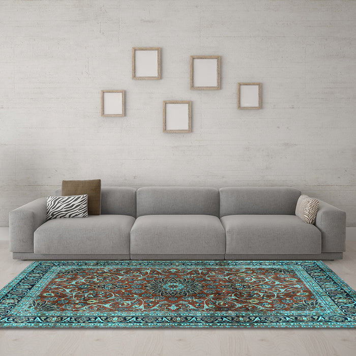 Machine Washable Persian Light Blue Traditional Rug in a Living Room, wshtr2589lblu