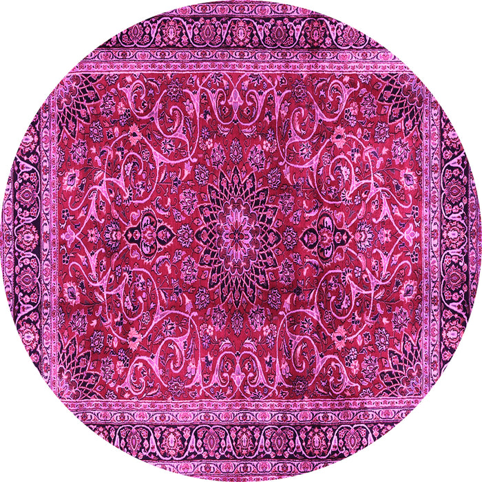 Round Machine Washable Persian Pink Traditional Rug, wshtr2589pnk