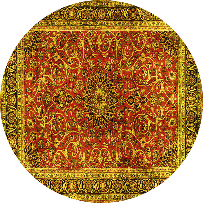 Round Machine Washable Persian Yellow Traditional Rug, wshtr2589yw
